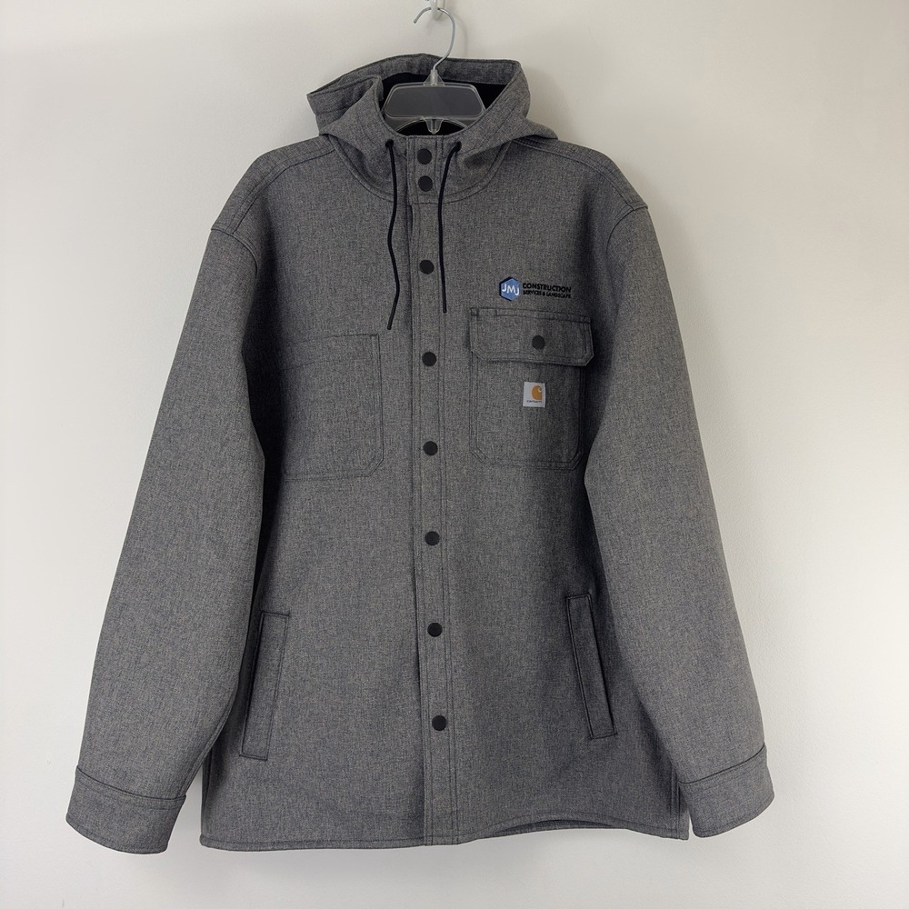 Carhartt Men's Relaxed‎ Fit Hooded Button Front Jacket Gray Size L Polyester